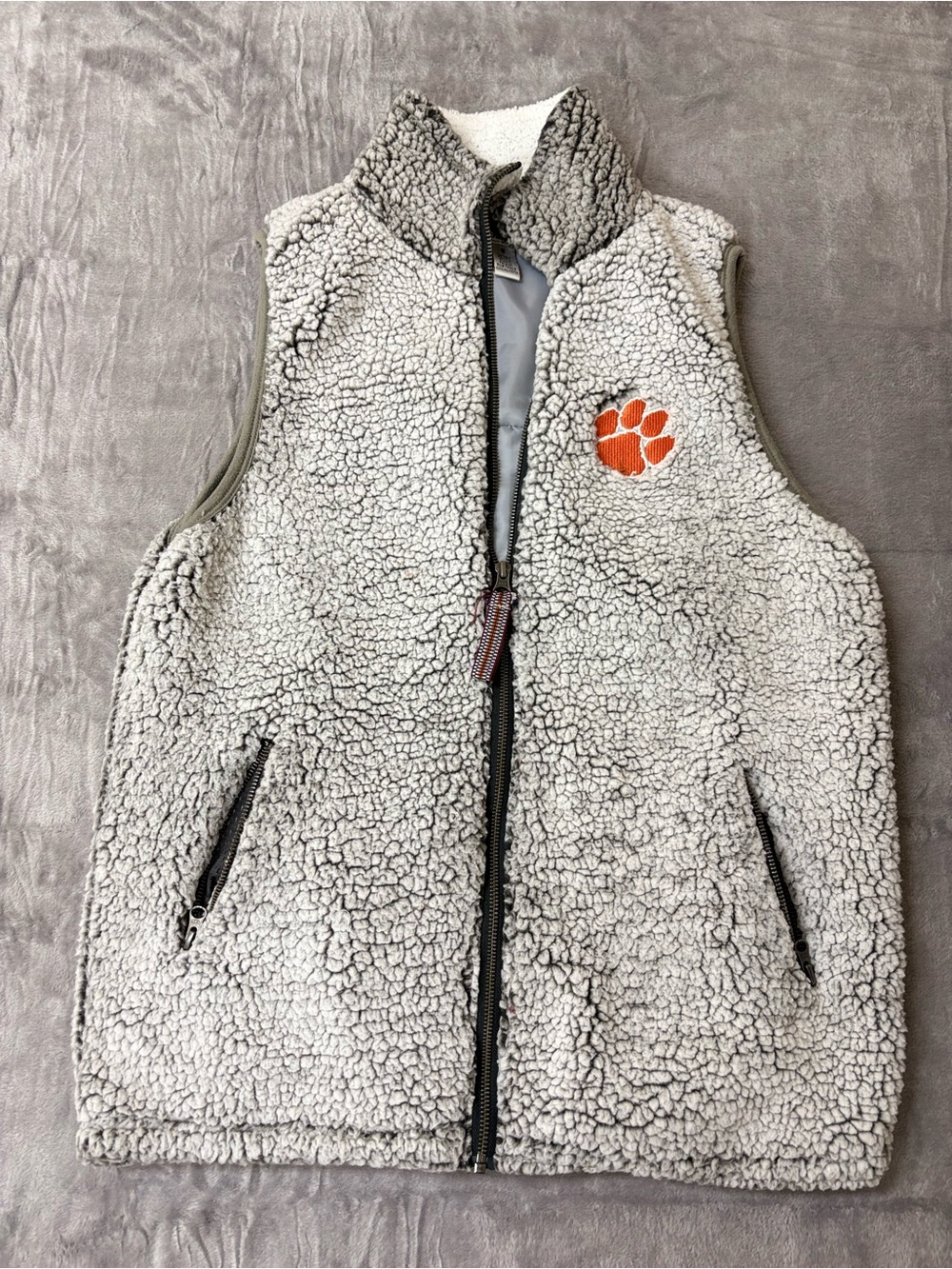 Pressbox Cream Sherpa Vest with Orange Paw Embroidery